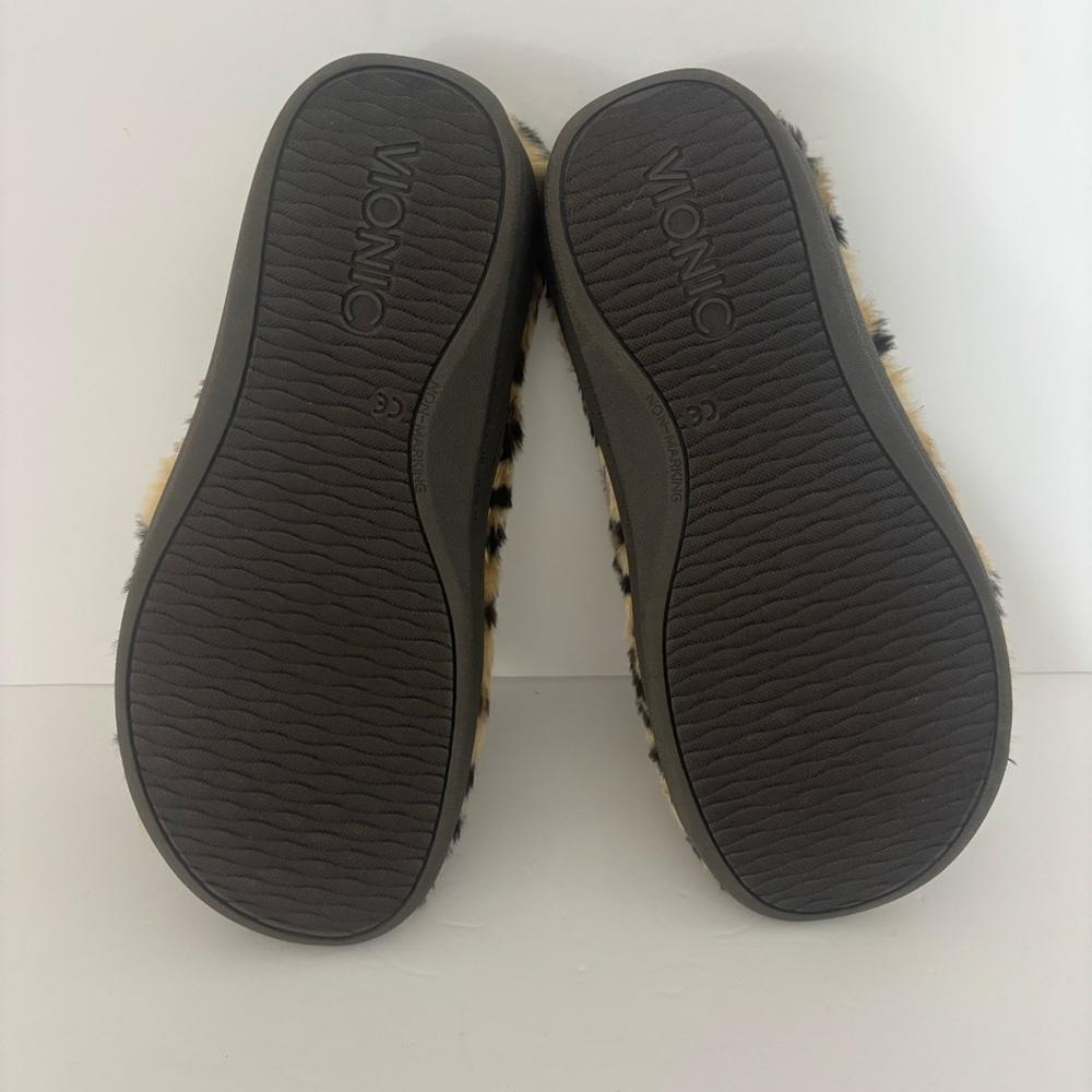 Vionic Orthaheel Relax Luxe Leopard Faux Fur Orthopedic adjustable Slippers Sz 6 - Picture 10 of 15